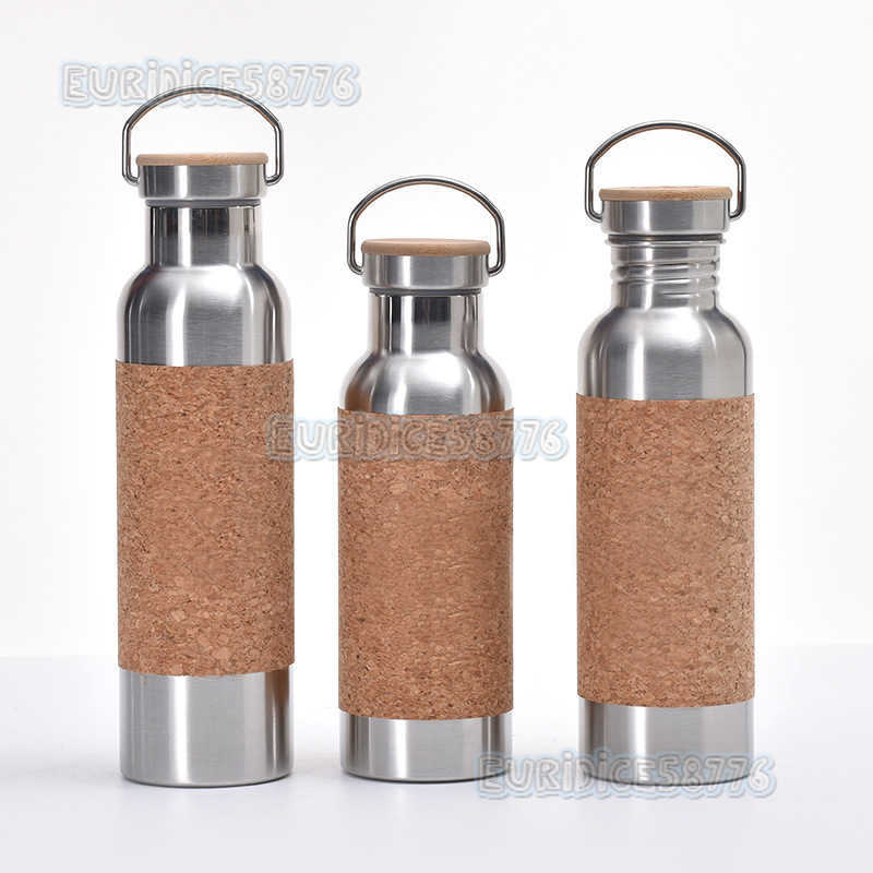 Creative Cork Cloth Cover American Style Large Mouth Sports Water Bottle Outdoor Portable Hiking Bottle Cycling Insulated Cup H250911