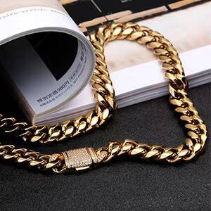 12mm Bling CZ Diamond Buckle Bracelet Necklace Women Jewelry Mens Heavy 18K Gold Plated Stainless Steel Miami Cuban Link Chain