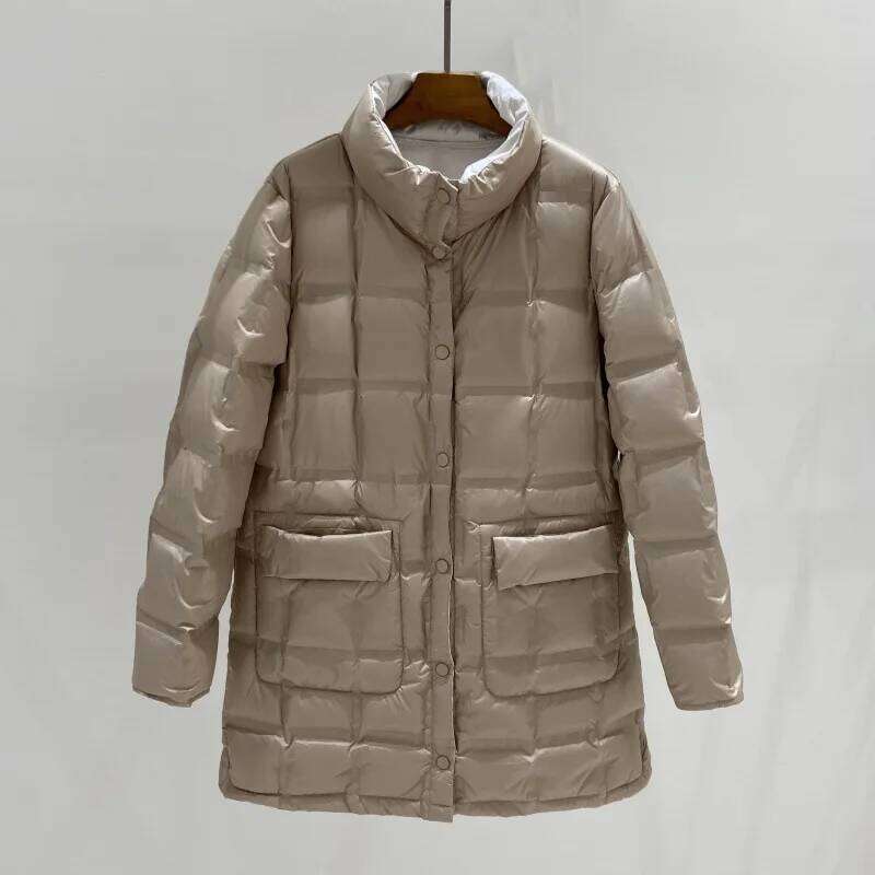 Lagabogy 2025 Autumn Winter Women Single Breasted Puffer Coat Warm 90% White Duck Down Jacket Female Long Double Sided Outwears