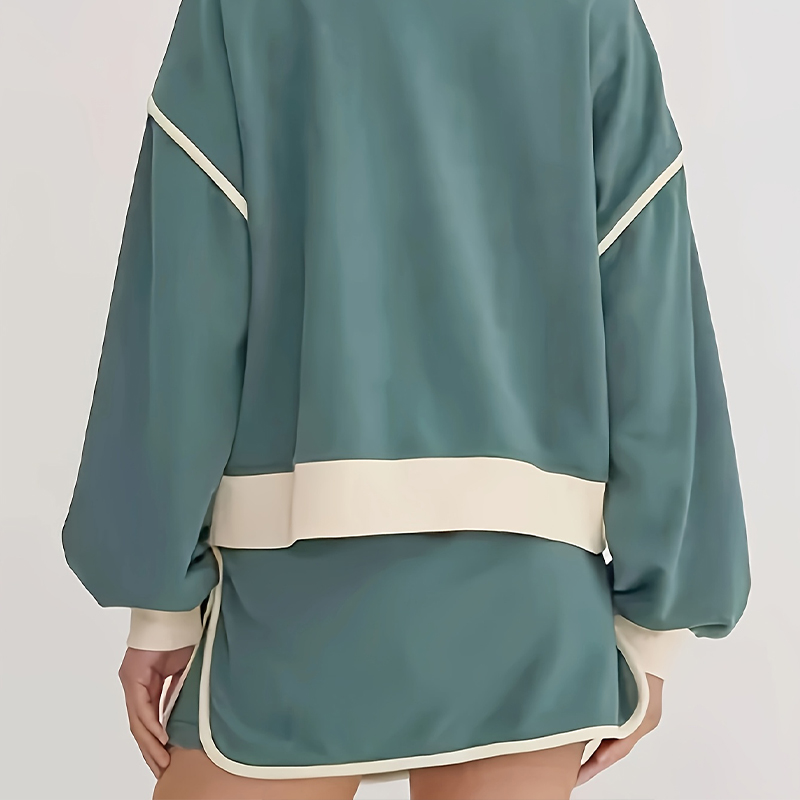 Loose sporty casual European and American fashion color-blocked short-sleeved and short-skirt set