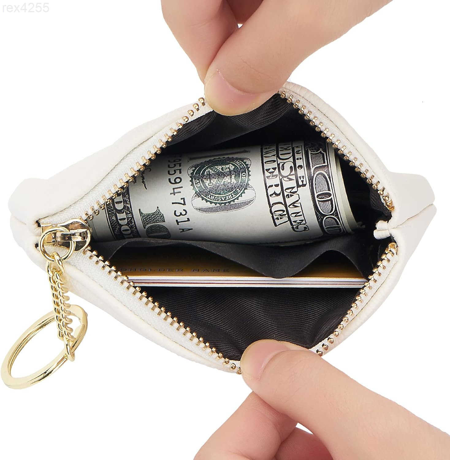 Artificial Leather Coin Purse Change Purse With Key Chain Ring Zipper For Men Women A WhiteW250911