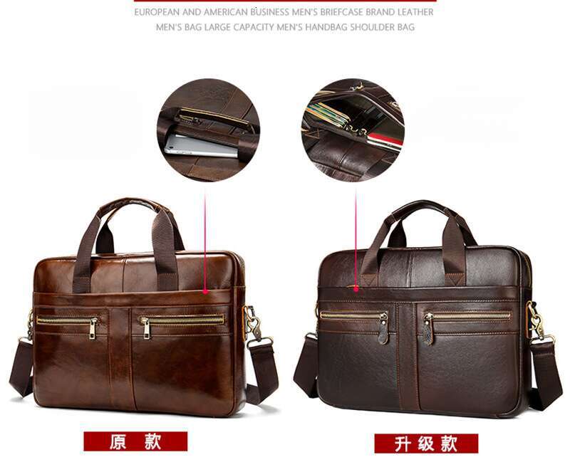 14-inch Laptop Genuine Leather Briefcase Men's Handheld Shoulder Business Bag