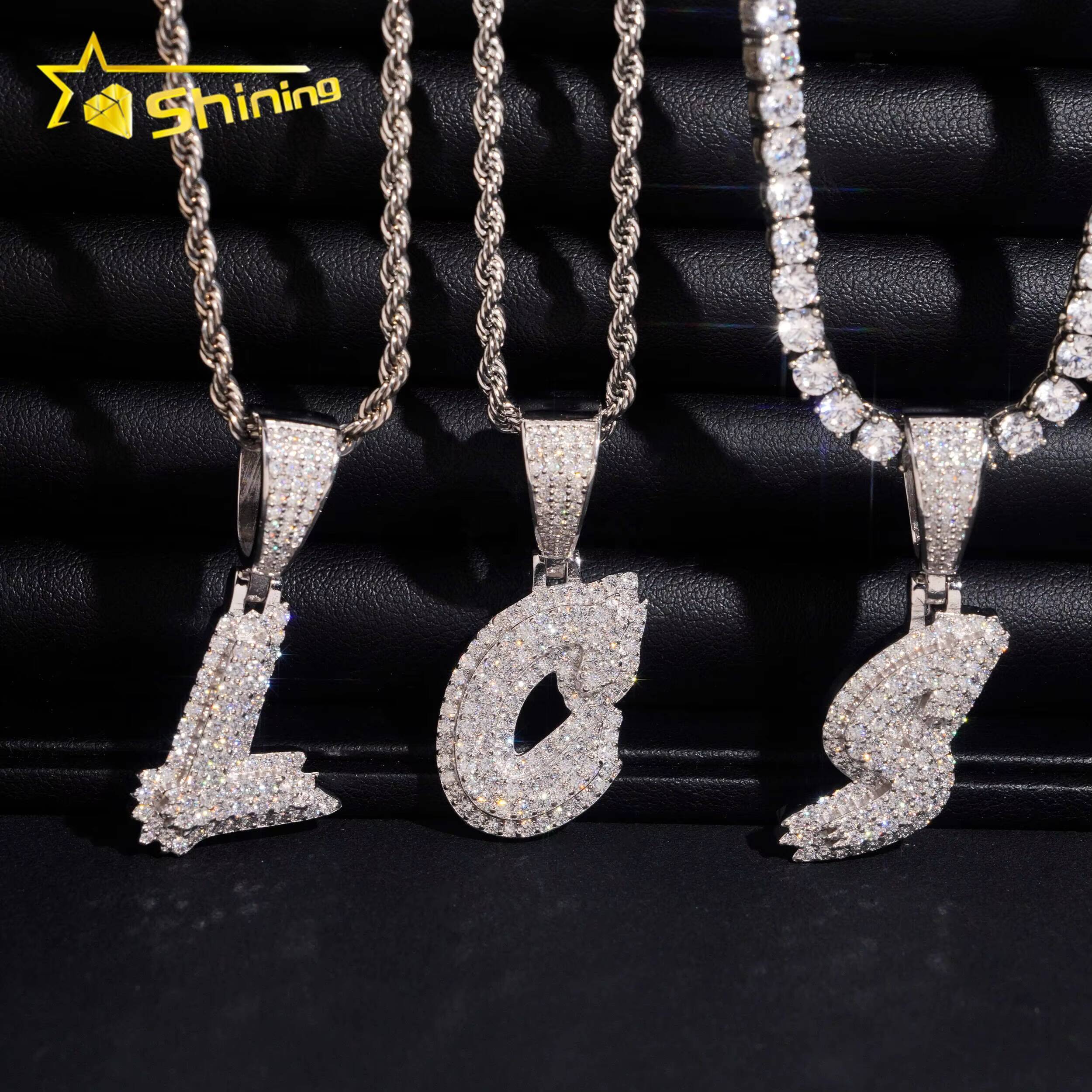 Fine Cheap Gift Set Single Letter Custom Letter Pendants VVS Moissanite Iced Out Letter Initial Name Jewelry Pendant Necklace