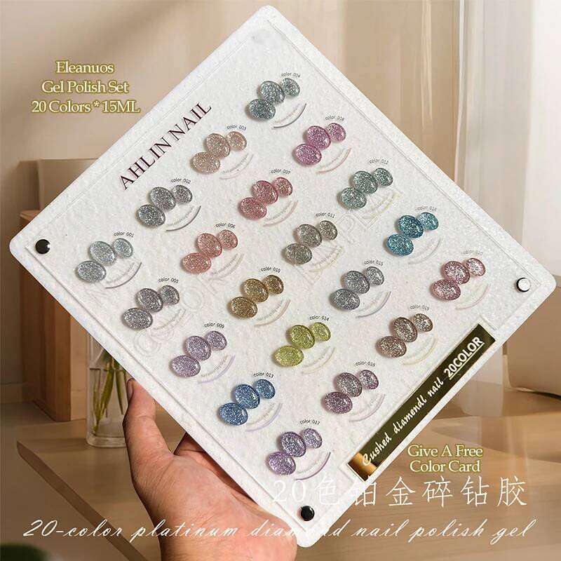 Eleanuos Exploding Flash Platinum Gel Polishing 20Pcs Mixed Semi Permanent Varnish Shiny UV Chip Dia Salon Nail