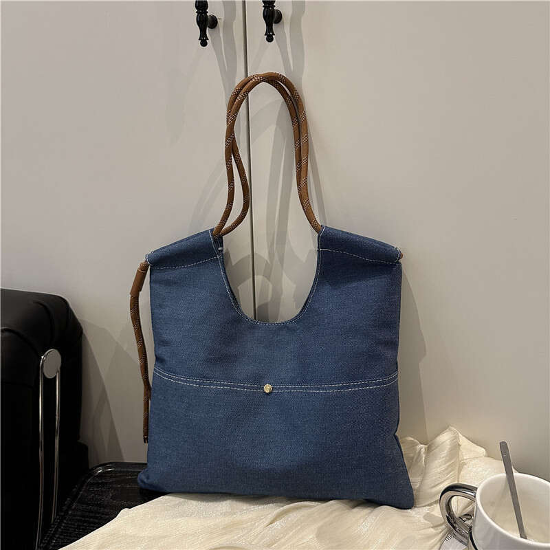 Japanese and Designer Bags Korean Niche Fashion Solid Color Simple Denim Single Shoulder New Casual Versatile Daily Handbag Tote Bag