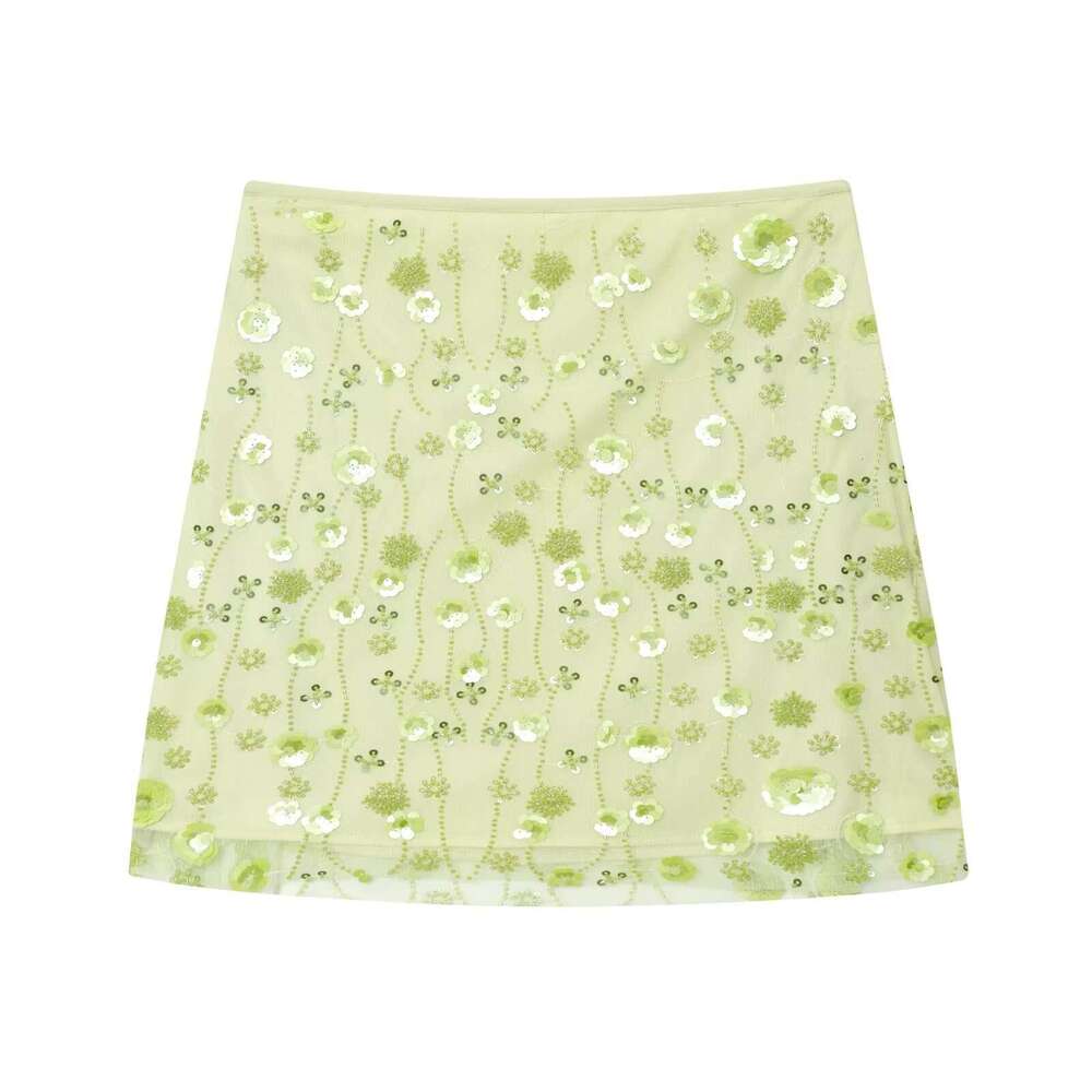 DHEssentials ins2025 Summer New High Waist Mesh Semi-Transparent Beaded Three-Dimensional Flower Decorated Short Skirt
