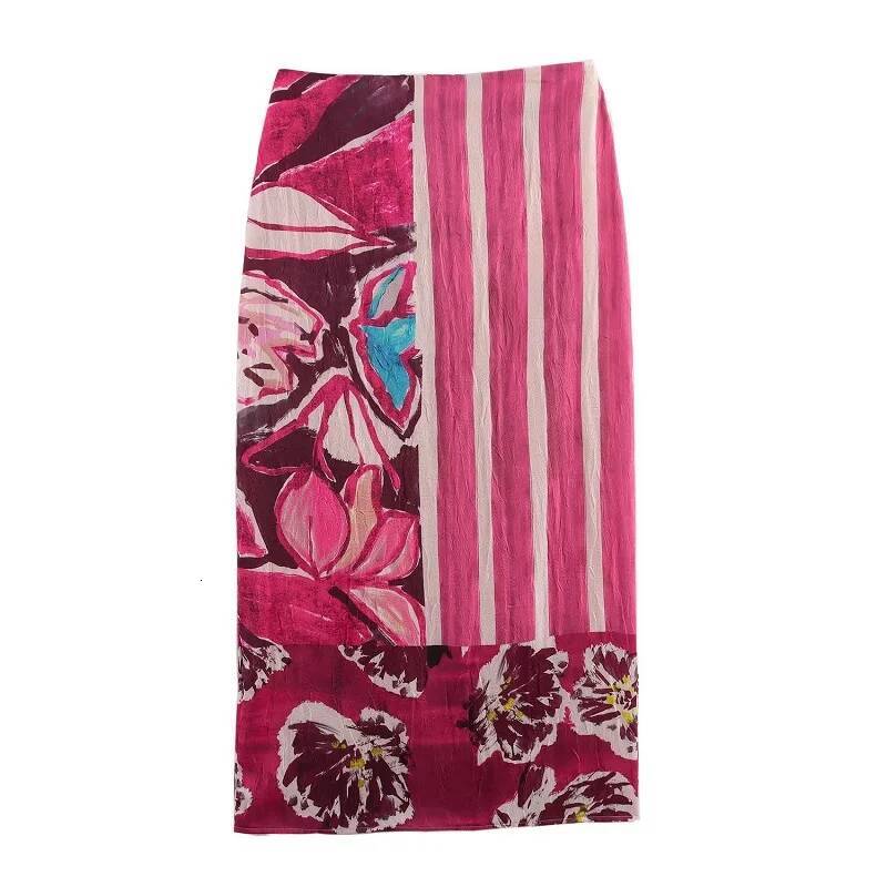 Print Satin Long Skirts for Women High Waist Midi Summer Straight Women's Cylinder Vintage Woman Skirt dongdumaoyi