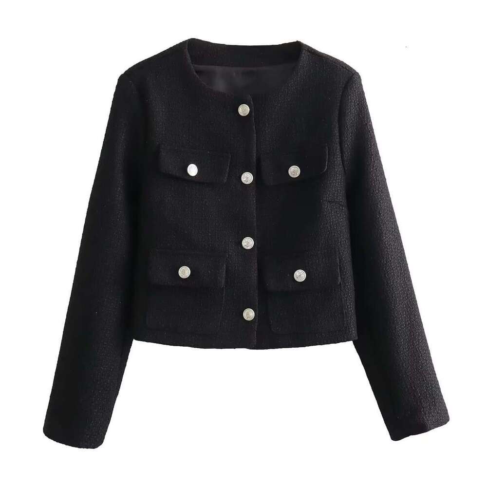 DHEssentials Z Women's Clothing 2025 Spring New Textured Shoulder Pads Round Neck Long Sleeve Little Chanel Style Jacket 1202416