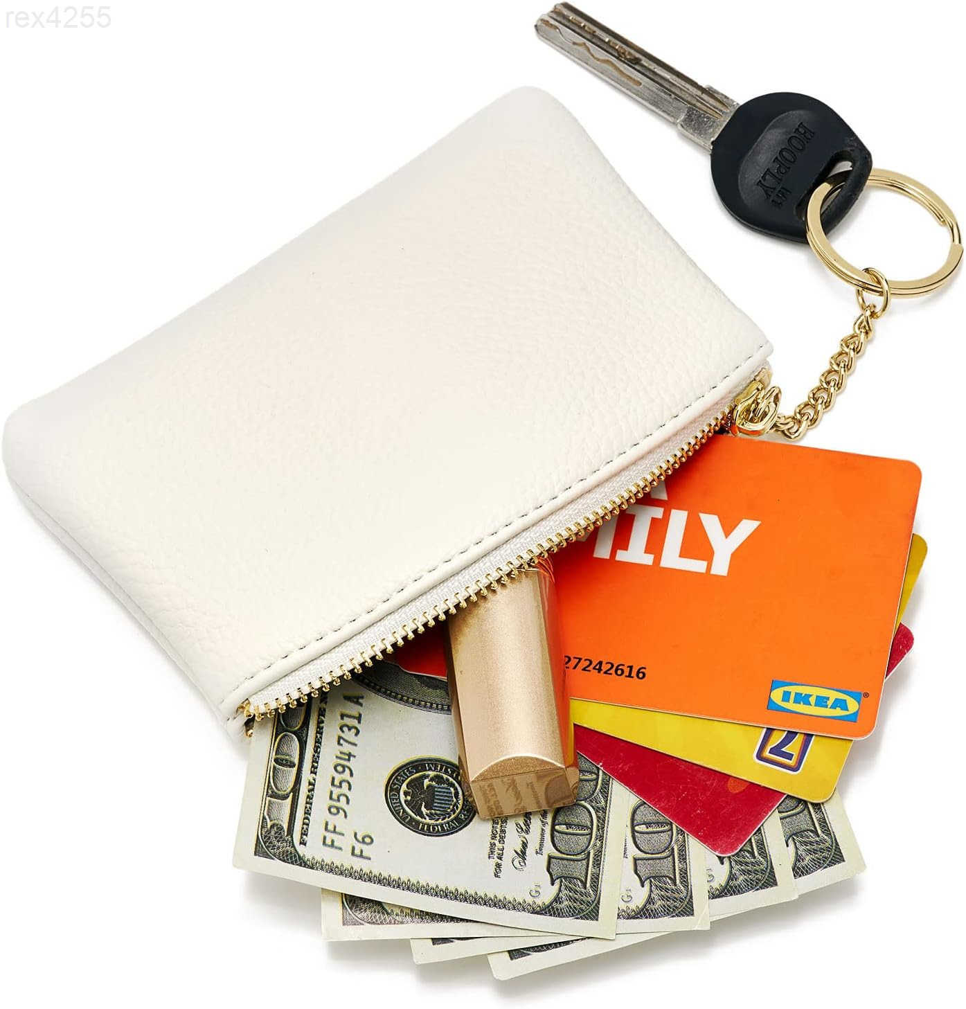 Artificial Leather Coin Purse Change Purse With Key Chain Ring Zipper For Men Women A WhiteW250911