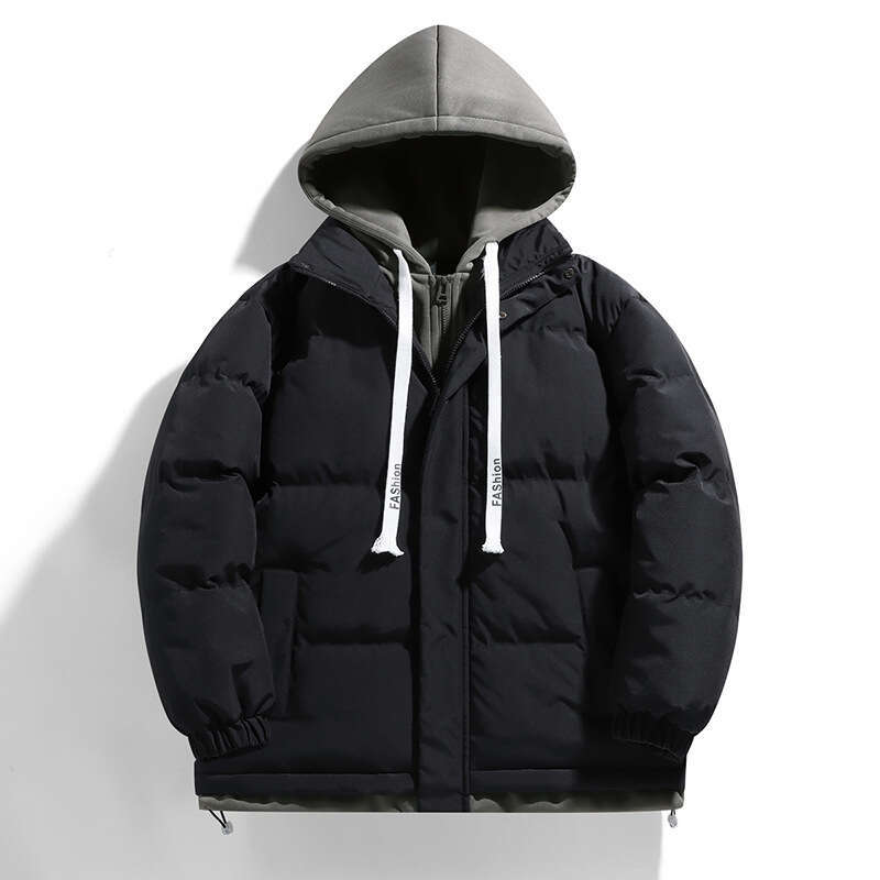Fake Two-Piece Hooded for Men, Winter Thickened Warm Trendy Brand Casual Versatile Coat, Down Jacket, Cotton Padded Jacket