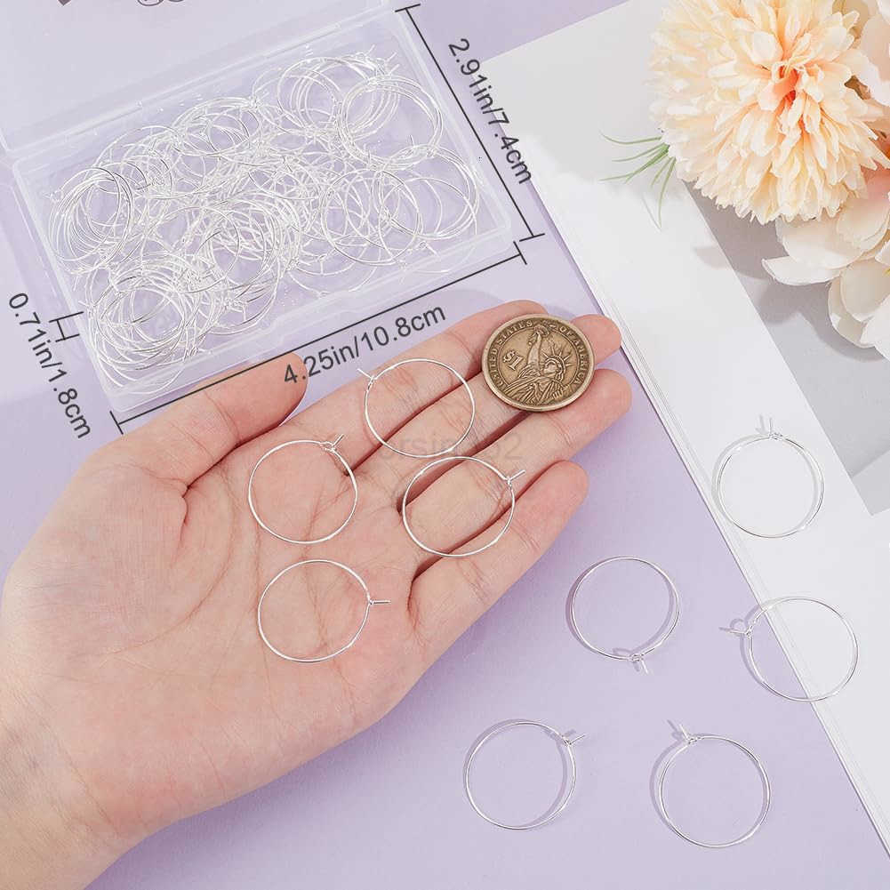 1 Box 100Pcs Hoop Earring Findings 18K Gold Plated 316 Stainless Steel 20mm Wine Glass Charms Rings with 07mm Pin DIY Earring Beading for Hoop Earring
