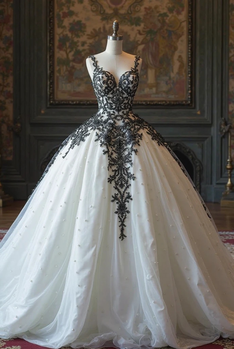 Classic Black And White Wedding Dresses Lace Appliques Pearls Beading A-Line Long Bridal Gowns Spaghetti Straps Vintage Gothic Bride Dress