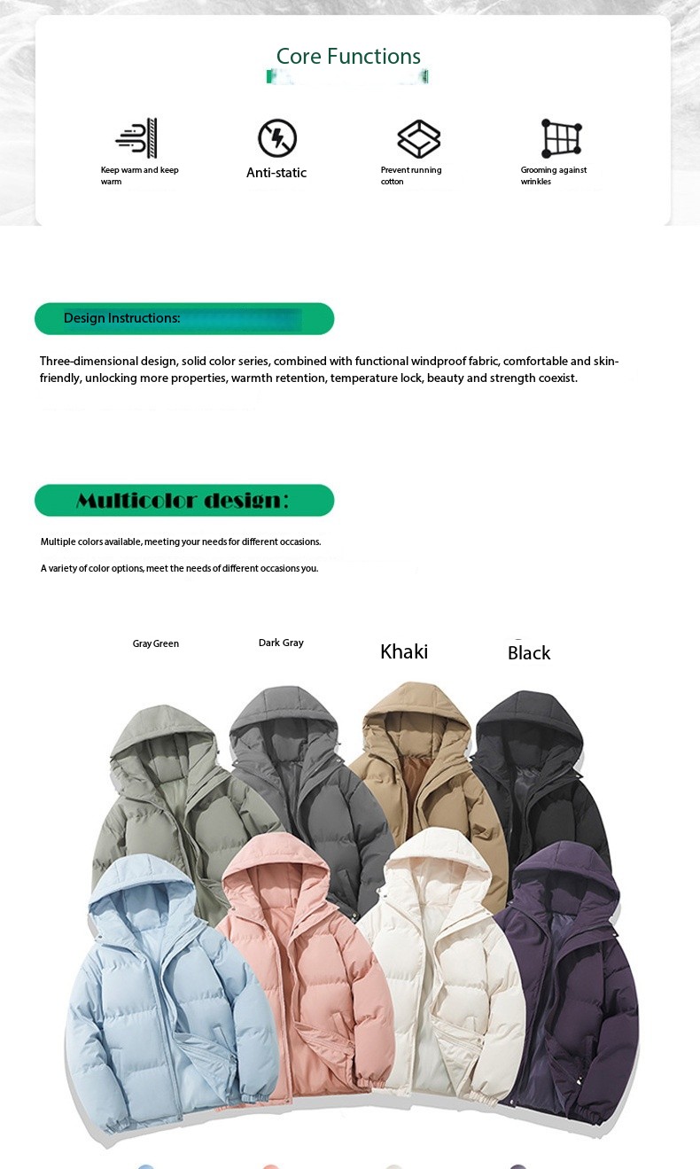 2025 Couple Solid Color Reversible Cotton Jacket Winter Thickened Coats Unisex Streetwear Large Size Stand Collar European code: S-5XL