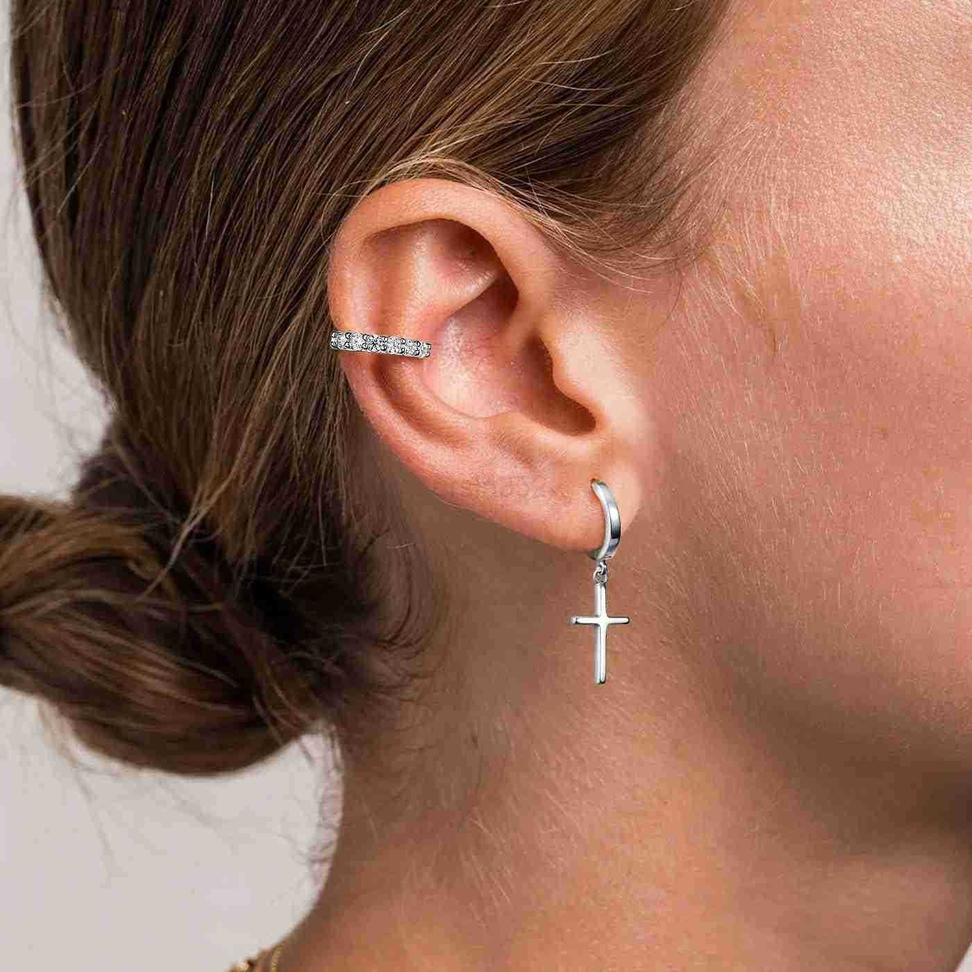 925 Sterling Silver Cross Earrings Dainty Light Weight Huggie Hoop Cross Earrings for Women MenW250911