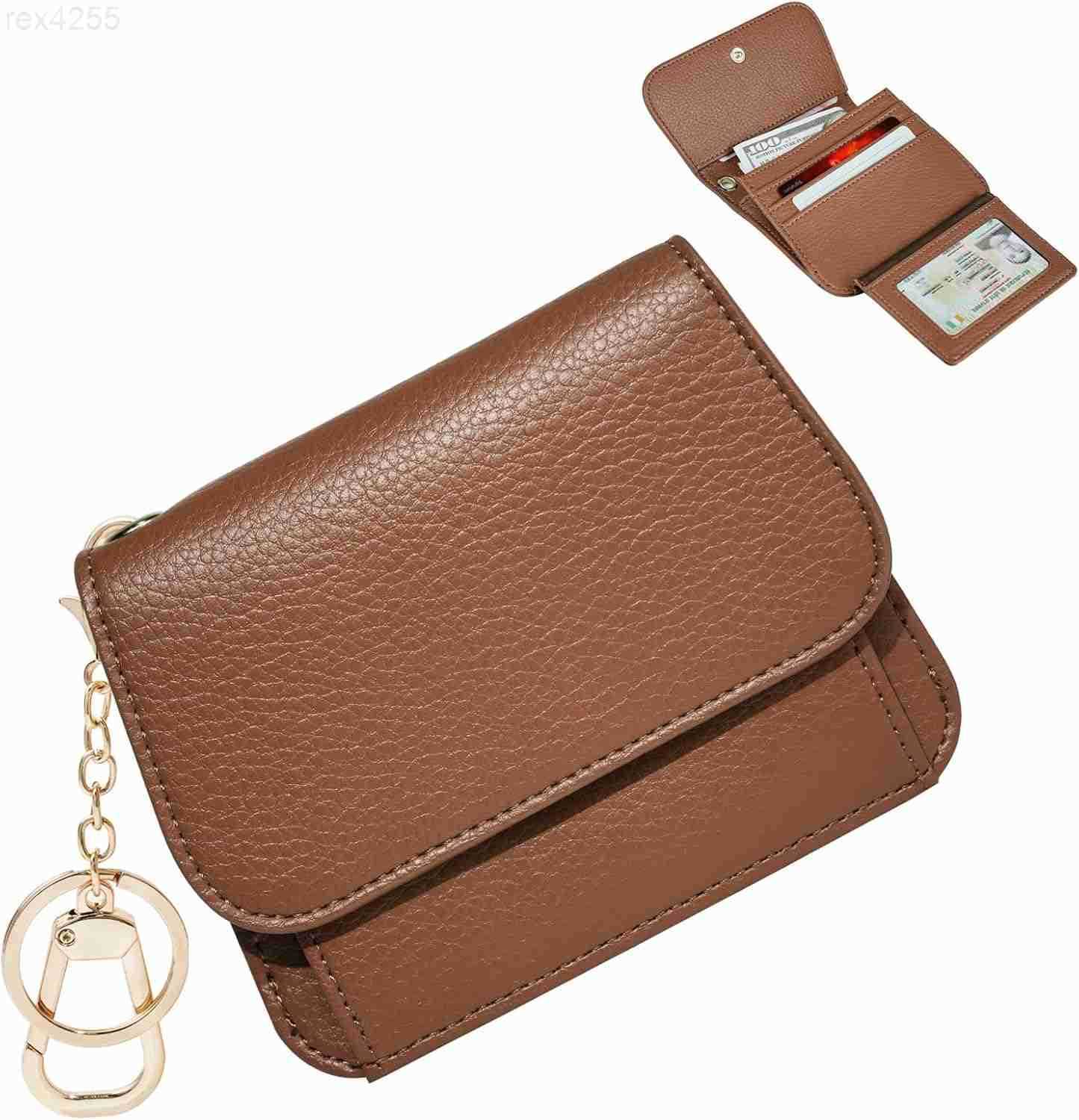 Small RFID Wallet for WomenSlim Wallet with Keychain TriFold Credit Card Holder Wallet with Zipper Coin Pocket and ID Window Mini Wallet for Travel or