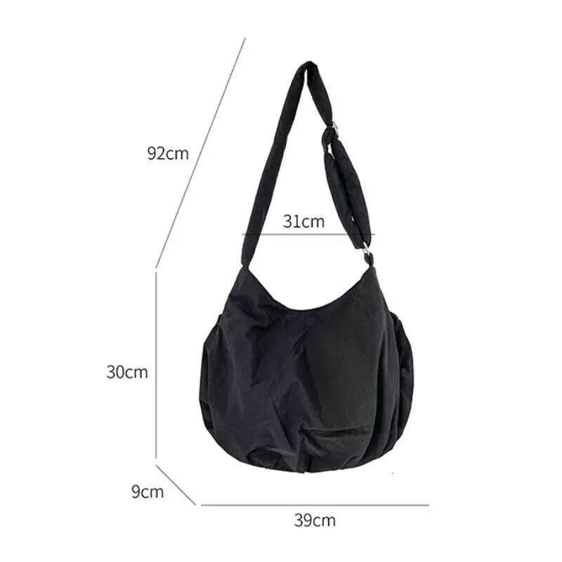 2024 Pleated Crossbody Solid Color Nylon Shoulder Bags For Women Girl Large Capacity Handbag Student Class Tote Bag