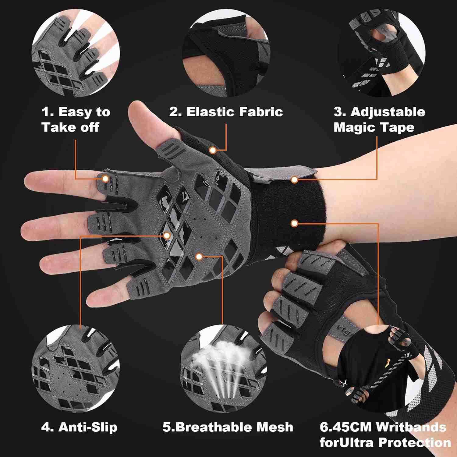 Fingerless Fitness Gloves with Wrist Support for Men Ideal for Gym Workout Weight Lifting Sports Gloves with Padded Design Excellent Grip and Cushion 