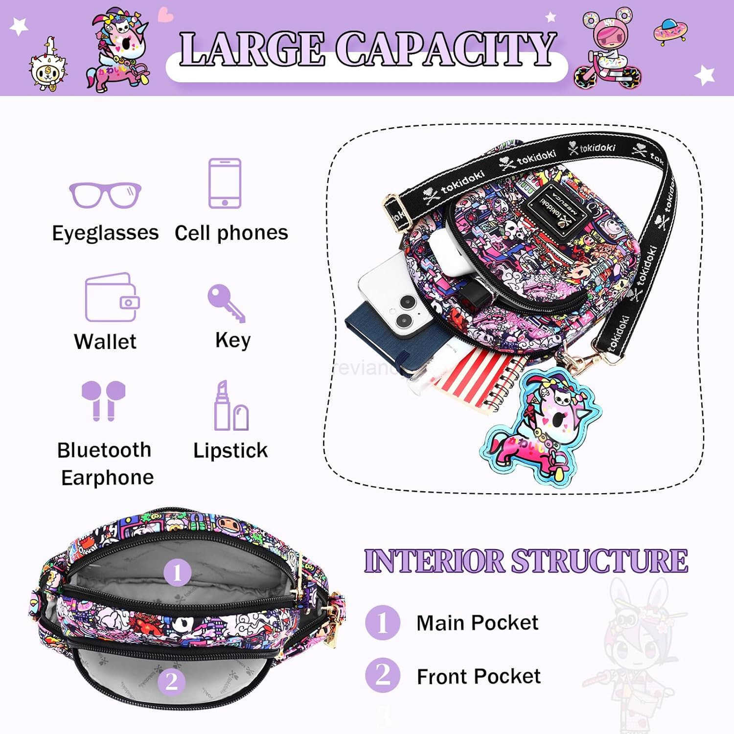 Small Crossbody Purse with Unicorno Keychain Cute Mini Shoulder Bag Wallet Gift for Teen Girls Shopping TravelW250911
