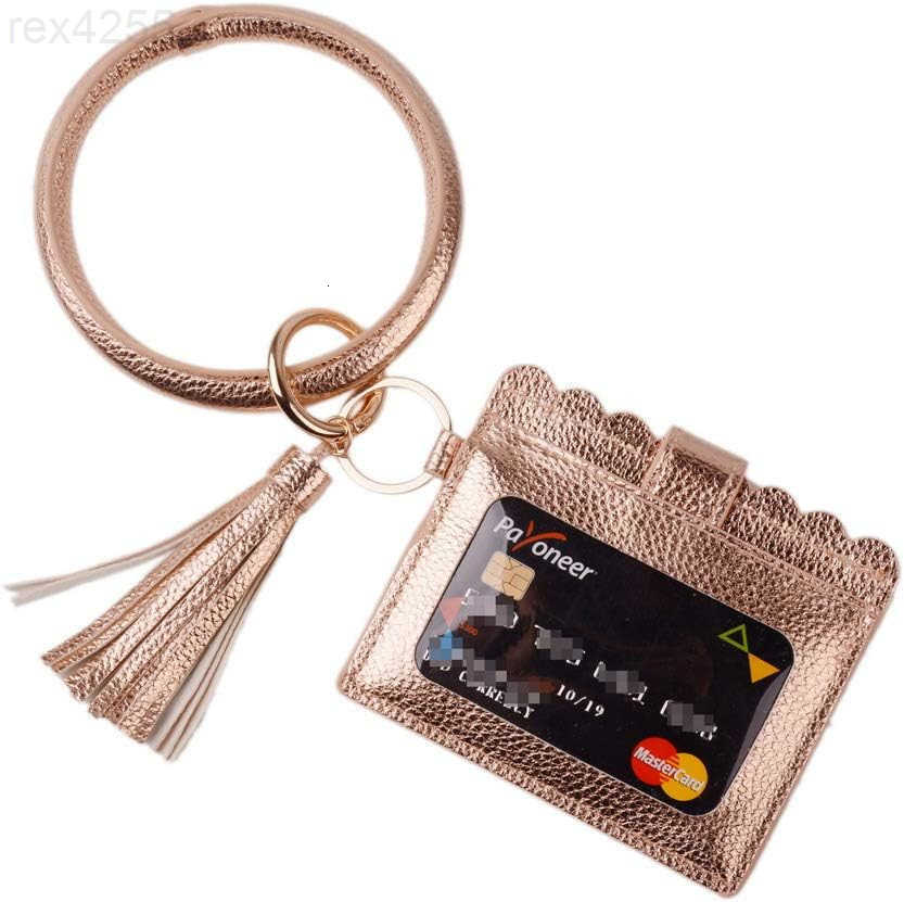 Multifunctional Bangle Key Ring Card Holder PU Leather Round Keychain With Matching Wristlet Wallet For Women GirlsW250911