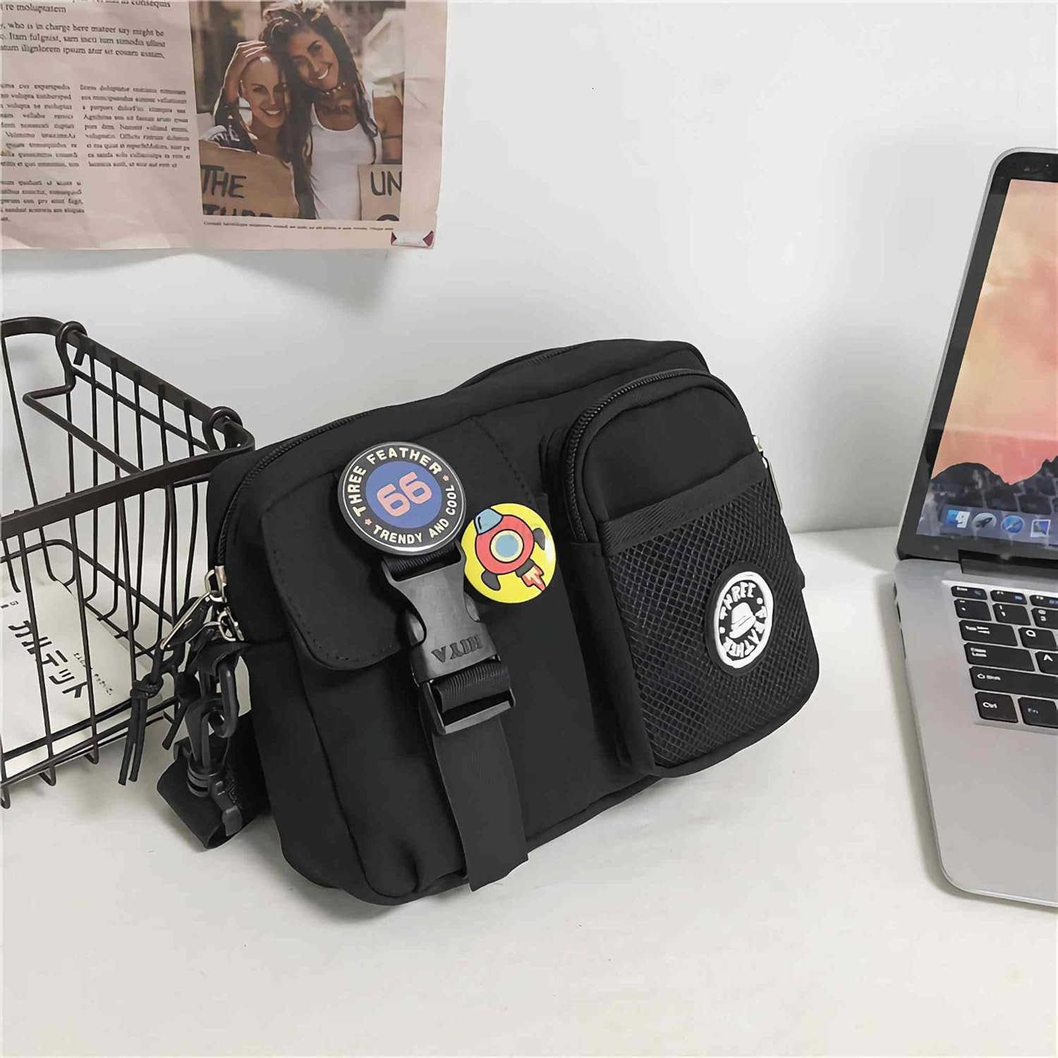 Black Crossbody Bag for Men Cute Small Messenger Sling Shoulder Bag Mens GiftW250911