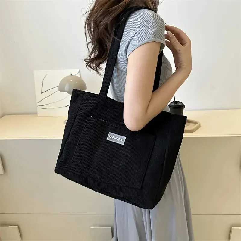 Large Capacity Shoulder Bag Trendy Corduroy Tote Bag Solid Color Ladies Handbag With Front Pocket Z250911