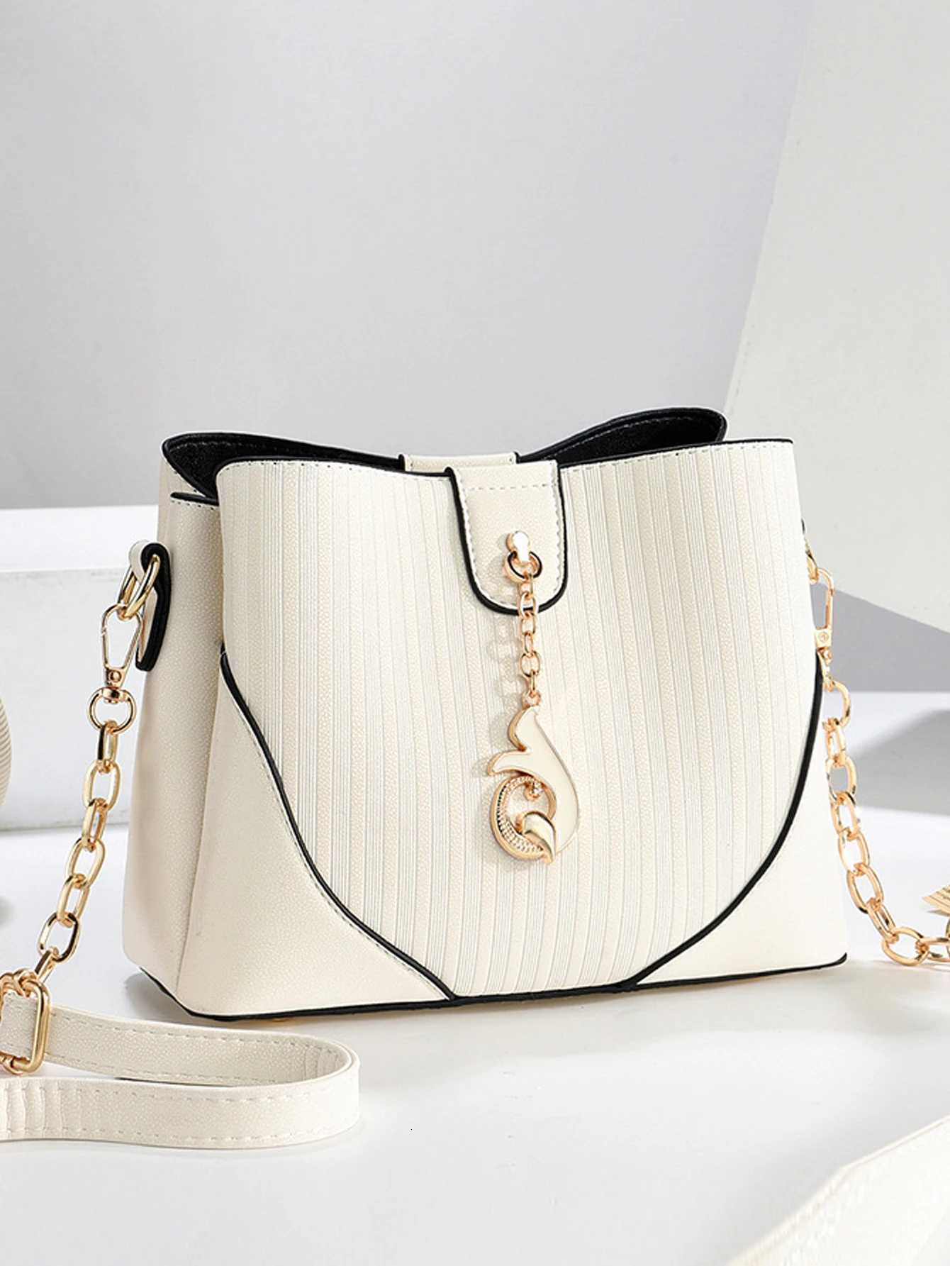 Fashion bucket bag simple style PU leather handbag large capacity solid color womens crossbody bag Z250911