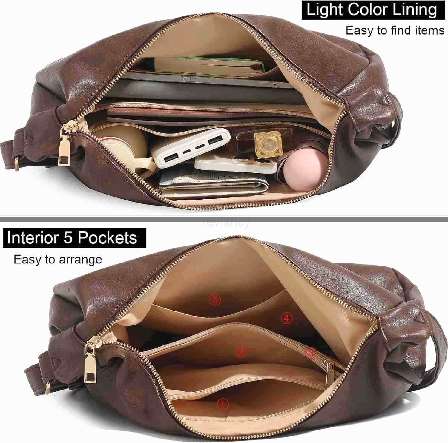 Bags for Women Foldable Vegan Leather Shoulder Handbag Slouchy Tote Crossbody PursesW250911