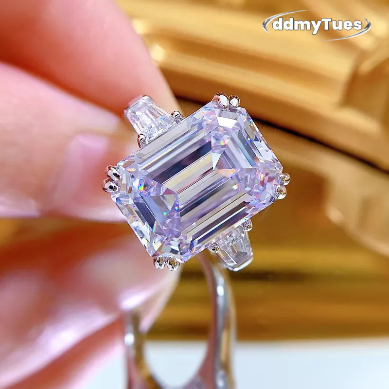 Genuine 100% S Sterling Sier Jewelry Wedding Rings Emerald Cut White Moissanite Dia Gemstones Eternity Party Women Engagement Band Ring Gift TUES