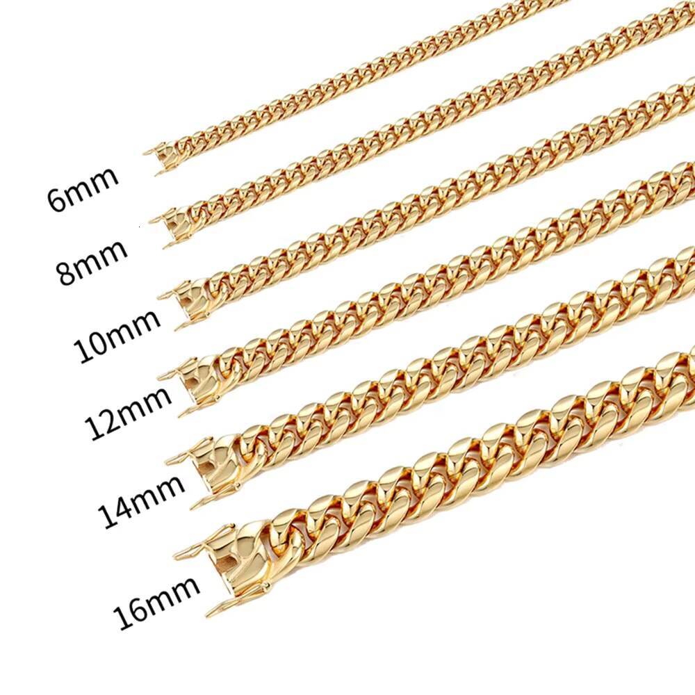 HipHop Miami Thick Cuban Link Chain Stainless Steel Necklace for Men Women 18k Gold Plated Jewelry Bracelets