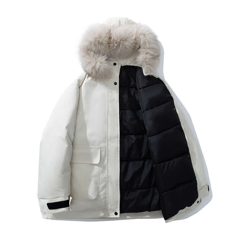 Winter New Women's Short Hooded Down Cotton Jacket with Large Fur Collar Outdoor Parka Coat