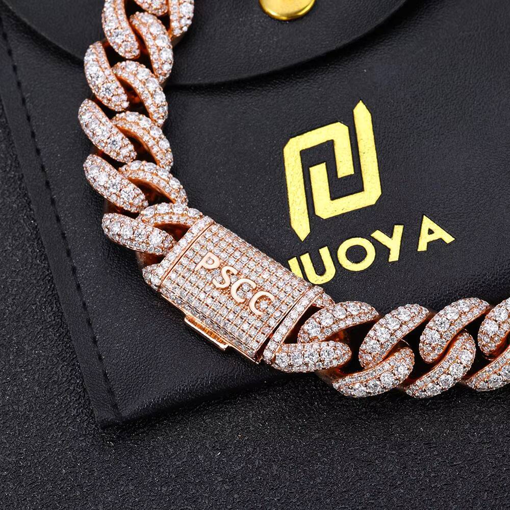Hip Hop Jewelry for Men 15mm 3 Row Iced Out Diamond Cuban Chain Necklace White Gold Plated Miami Cuban Link Chain