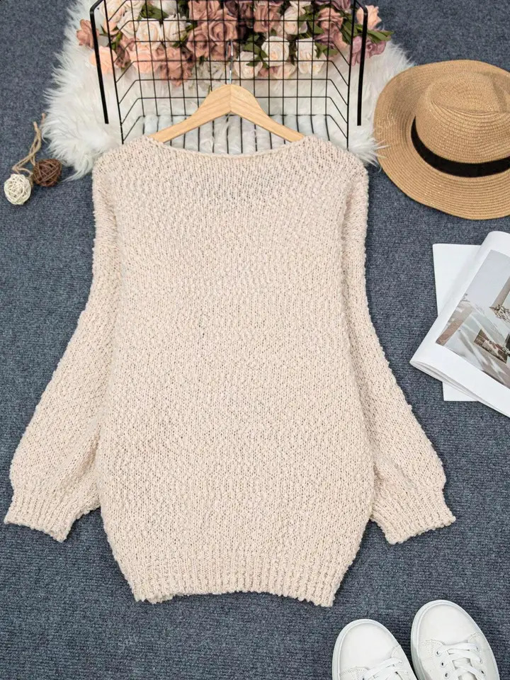 Plus Size Solid Color Cable Knit Sweater Casual Long Sleeve Round Neck Jumper for Fall Winter Womens Clothing Da 250911