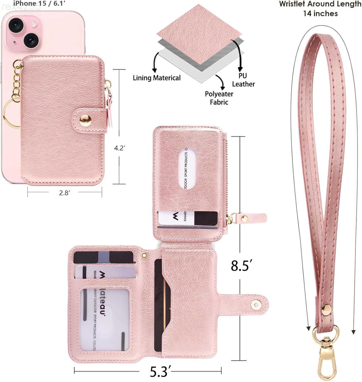 Card Holder Womens Wallet PU Leather Keychain Wallet Wristlet With Zipper Coin Pocket And ID Window Gift For Women Gift Box PinkW250911