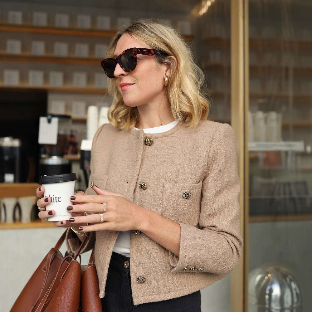 DHEssentials 2025 Fashion Simple Elegant High-end Round Neck Loose Chanel Style Solid Color Jacket