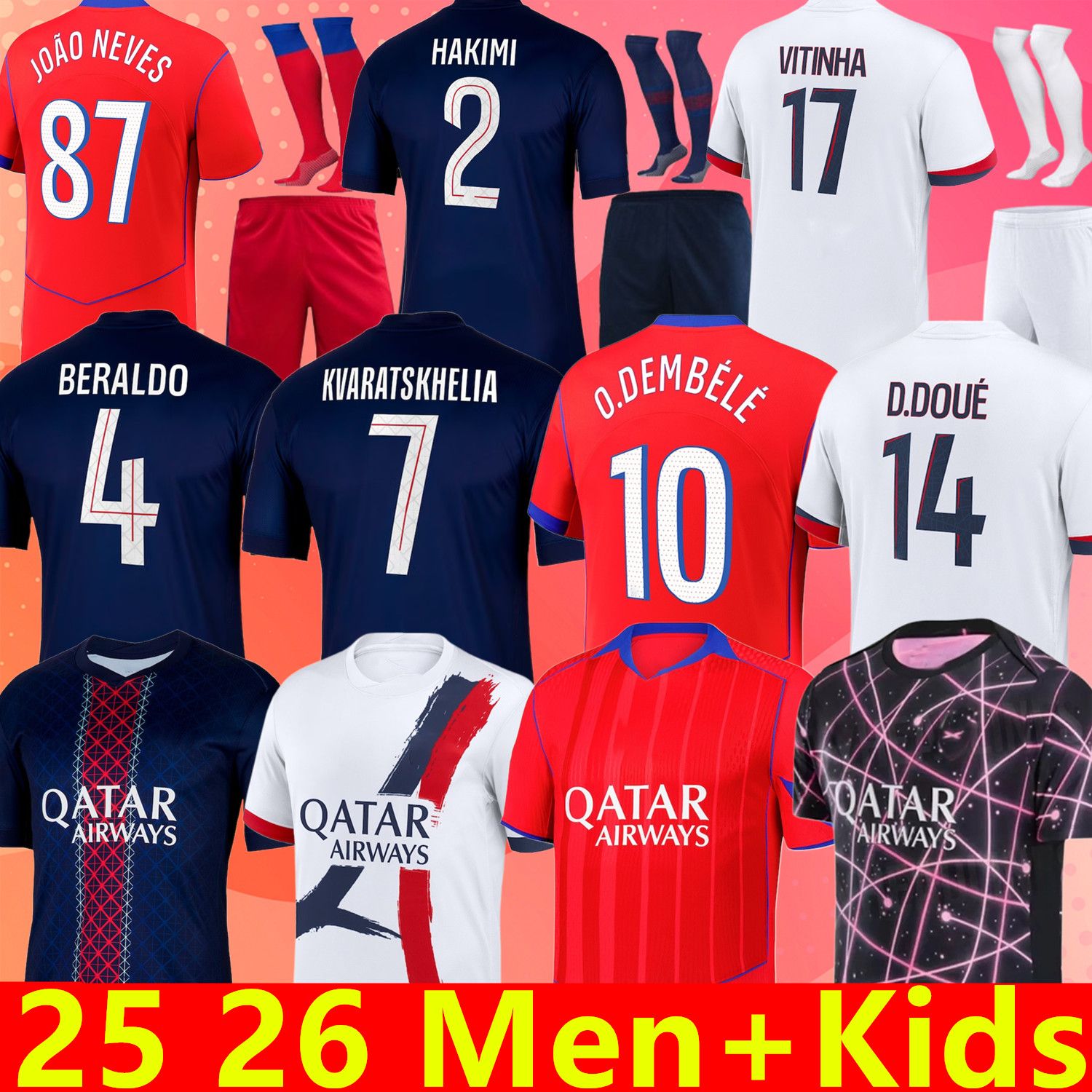 25 26 Maillot MBAPPE Soccer Jerseys Kids Kit Player Version Training Pre Match 2025 2026 Maglia Paris Home Away Football Shirt HAKIMI FABIAN VITINHA O DEMBELE
