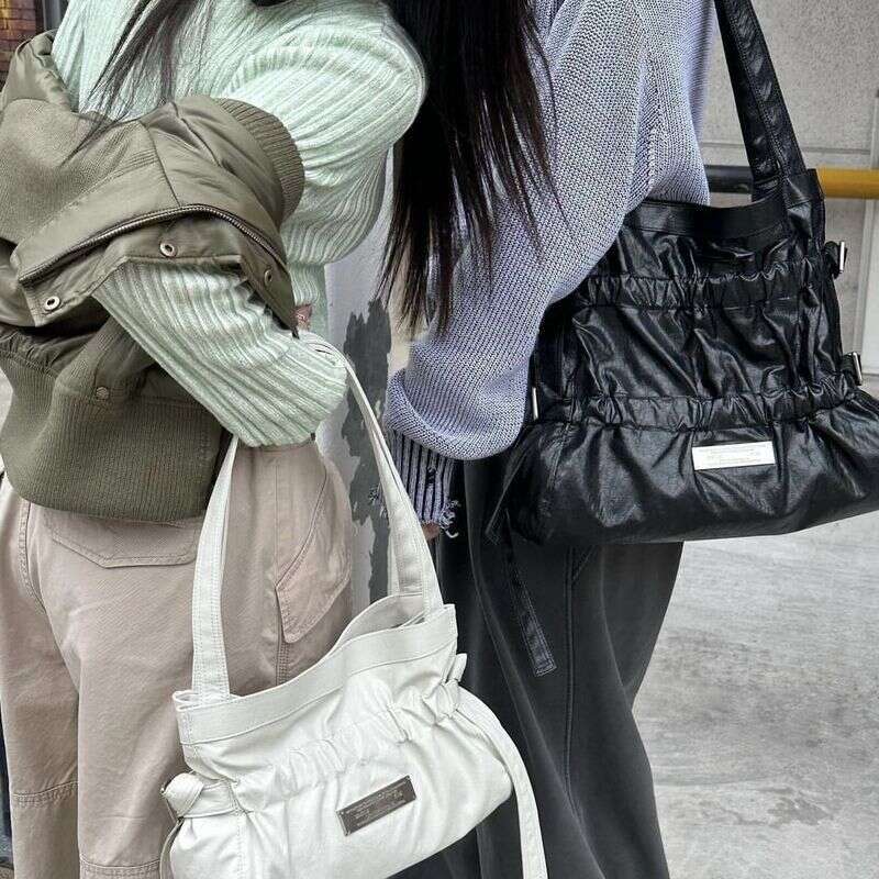 Korean Designer INS Fashion Girls Pleated Design Ribbon Multifunctional Handbag