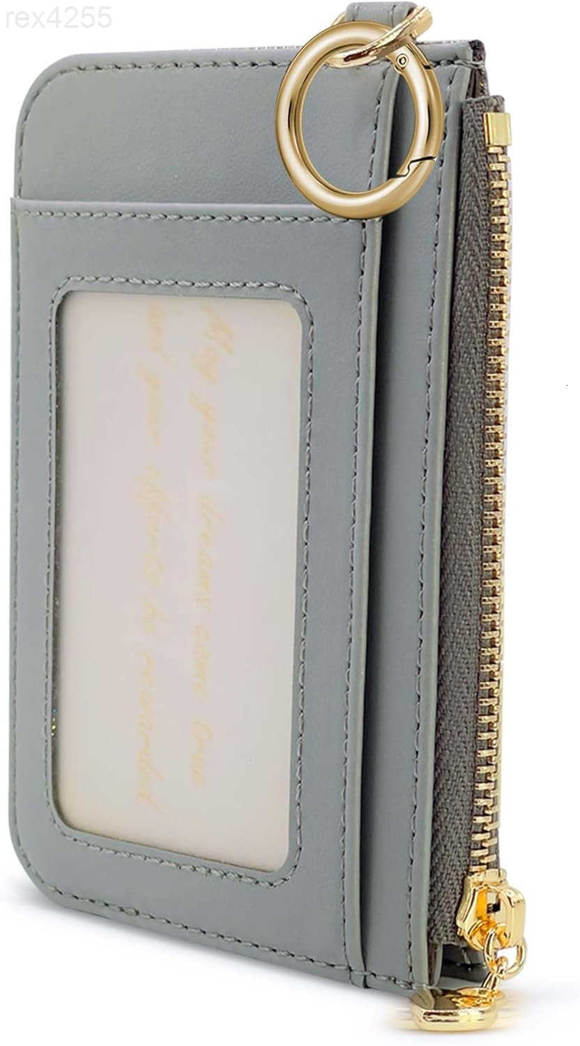 Key Chain Wallet Women Credit Card Holder for Women with Metal Key Chain Ring for Car KeysLadies Mini Purse with ID Window and Zipper Pocket GreyW2509