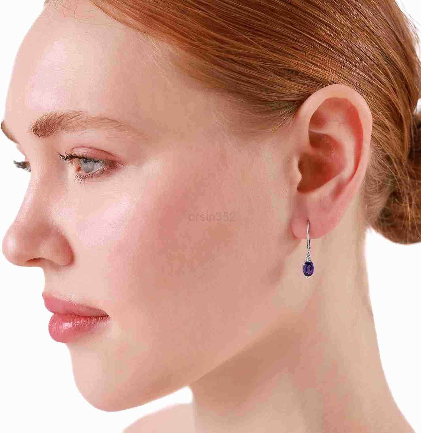 7X5mm Petite Oval Shape Gemstone White Gold Plated or Yellow Gold Plated 925 Sterling Silver Leverback Dangle Earrings Jewelry for WomenW250911