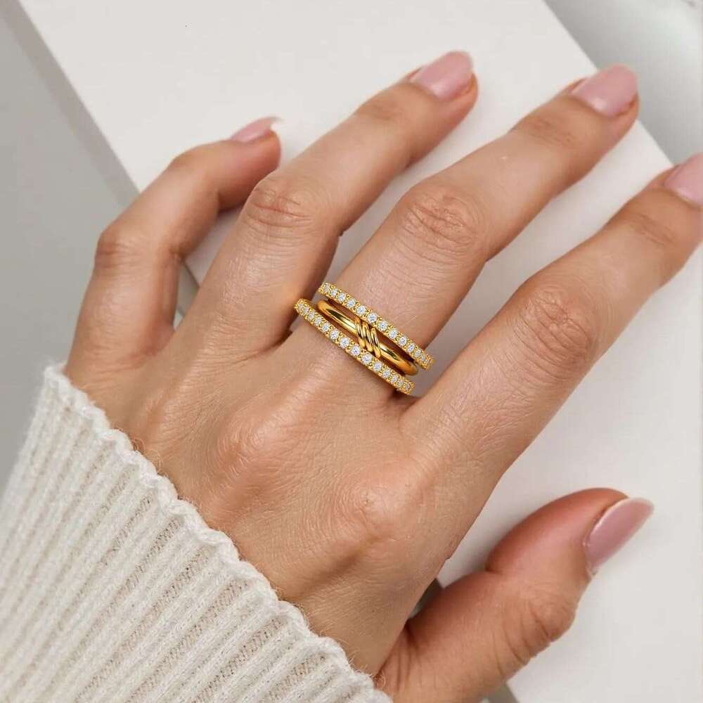 Gold Plated for Women,Dainty Multi-Link Rings,Chunky Stackable Cubic Zirconia Rings Set Non Tarnish Women Jewelry