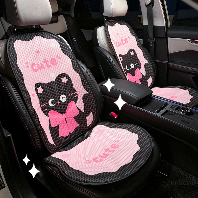 Fashion Cartoon Cat Car Seat Cover Cushion Women's Auto Interior Decoration Black Pink Seat Dust Protector Four-season Universal 250910