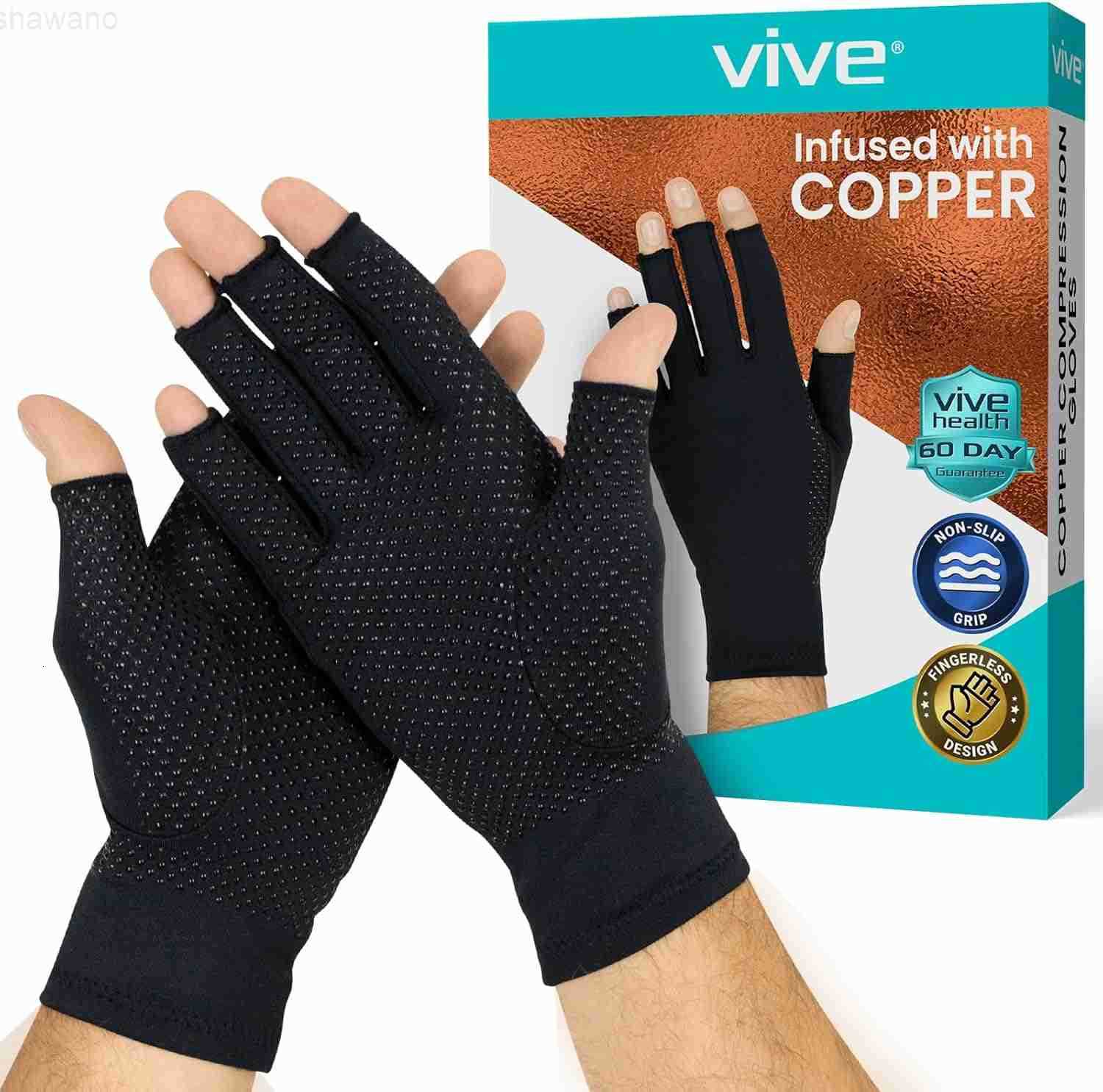 Copper Infused Fingerless Arthritis Compression Gloves Pair Relief for Men Women Rheumatoid Swelling Carpal Tunnel Tendonitis Edema Hand Finger Pain C