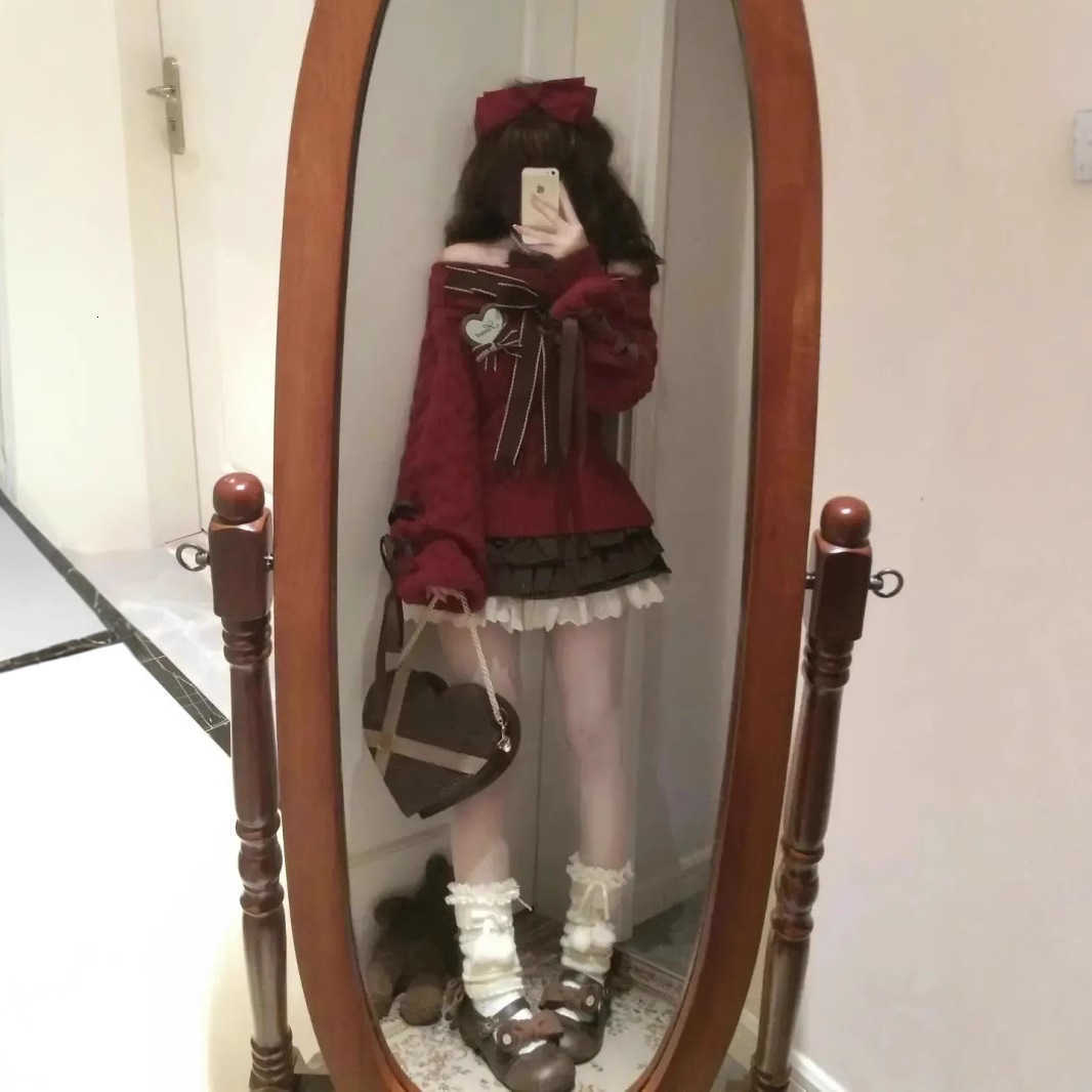 Chirstmas Knitted Sweater Women Winter Off Shoulder Red Pullover Y2k Vintage Clothing Slim Fit Jumpers Casual Long Sleeve Korean M250911