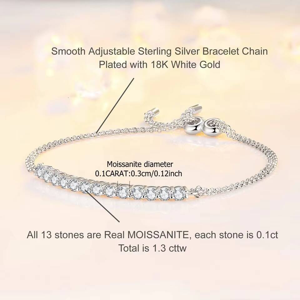 925 Sterling Silver 13 moissanite Moissanite Bracelet for Ladies Casual Fashion Light Luxury Niche Advanced Design Gold Decoration