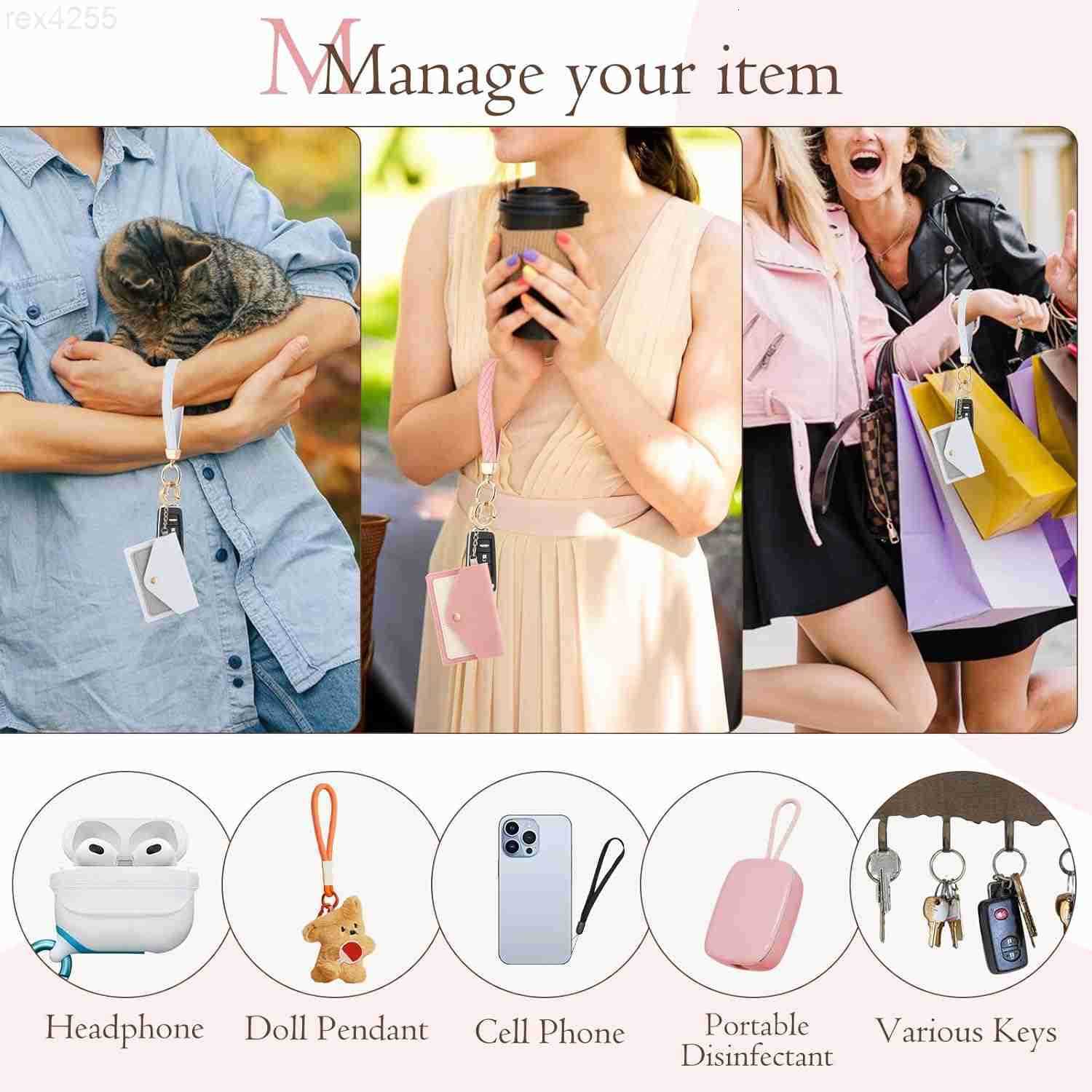 Leather Wristlet KeychainCute Wallet Keychain Car Key Chain Holder with 2 Key Ring Key Fob Wristband for WomenW250911