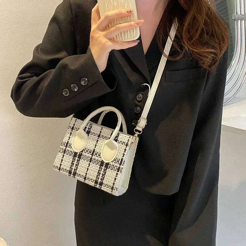 Women Mini Handbag Ladies Pouch Fashion Check Pattern Shoulder Crossbody Messanger Lightweight Simple Elegant Tote Bag