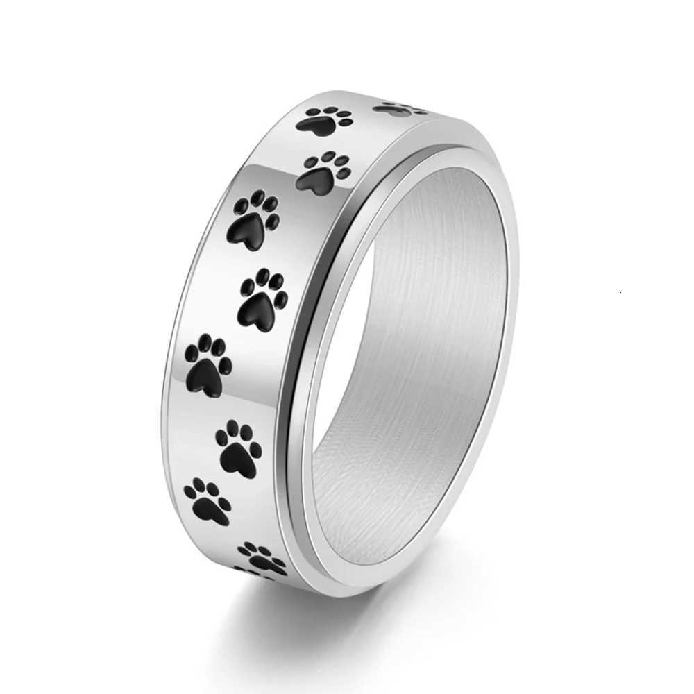 Titanium Steel Rotating Dog Paw Ring for Men Punk Gothic Adjustable 8MM Wide Band Unique Mechanical Jewelry Gift for Him W250911