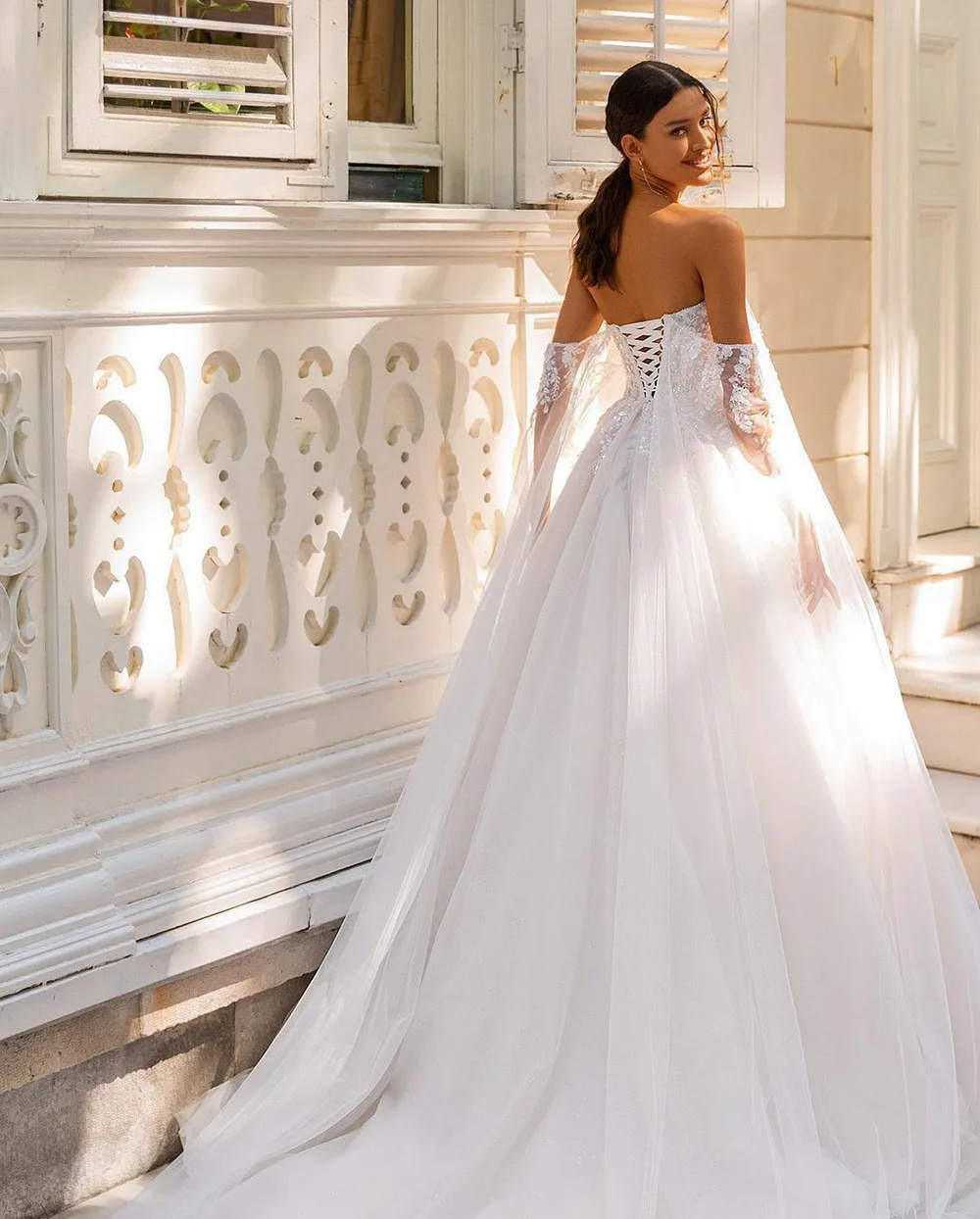 Elegant Boho Lace Wedding Dress Cap Sleeves Embroidery Sequins Beads A-line Tulle Bridal Bride Garden Party Gowns Vestidos De Novia
