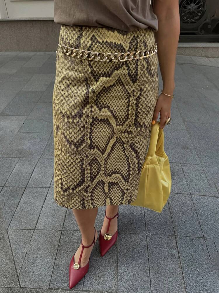 Fashion Snake Pattern Straight For women High Waist Slim Long Ins Hot Streetwear Female Skirt Summer New 2025 dongdumaoyi