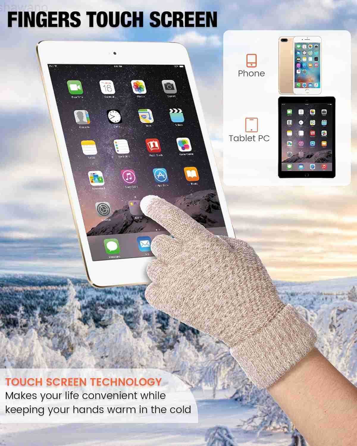 2 Pairs Womens Winter Touch Screen Gloves Soft Warm Fleece Lined Knit Elastic Cuff Winter Texting GlovesW250911