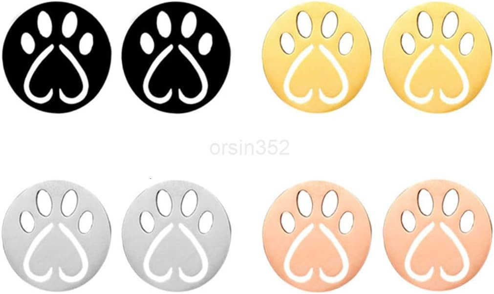 4 Pairs Sterling Silver Tiny Paw Stud Earrings for Women Charm Cute Cat Paw Stud Earrings Stainless Steel Lovely Dog Puppy Paw Pet Footprint Earring S